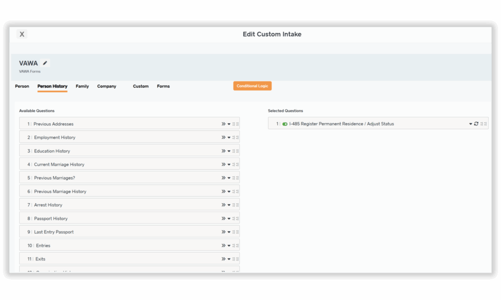 custom intake questionnaires